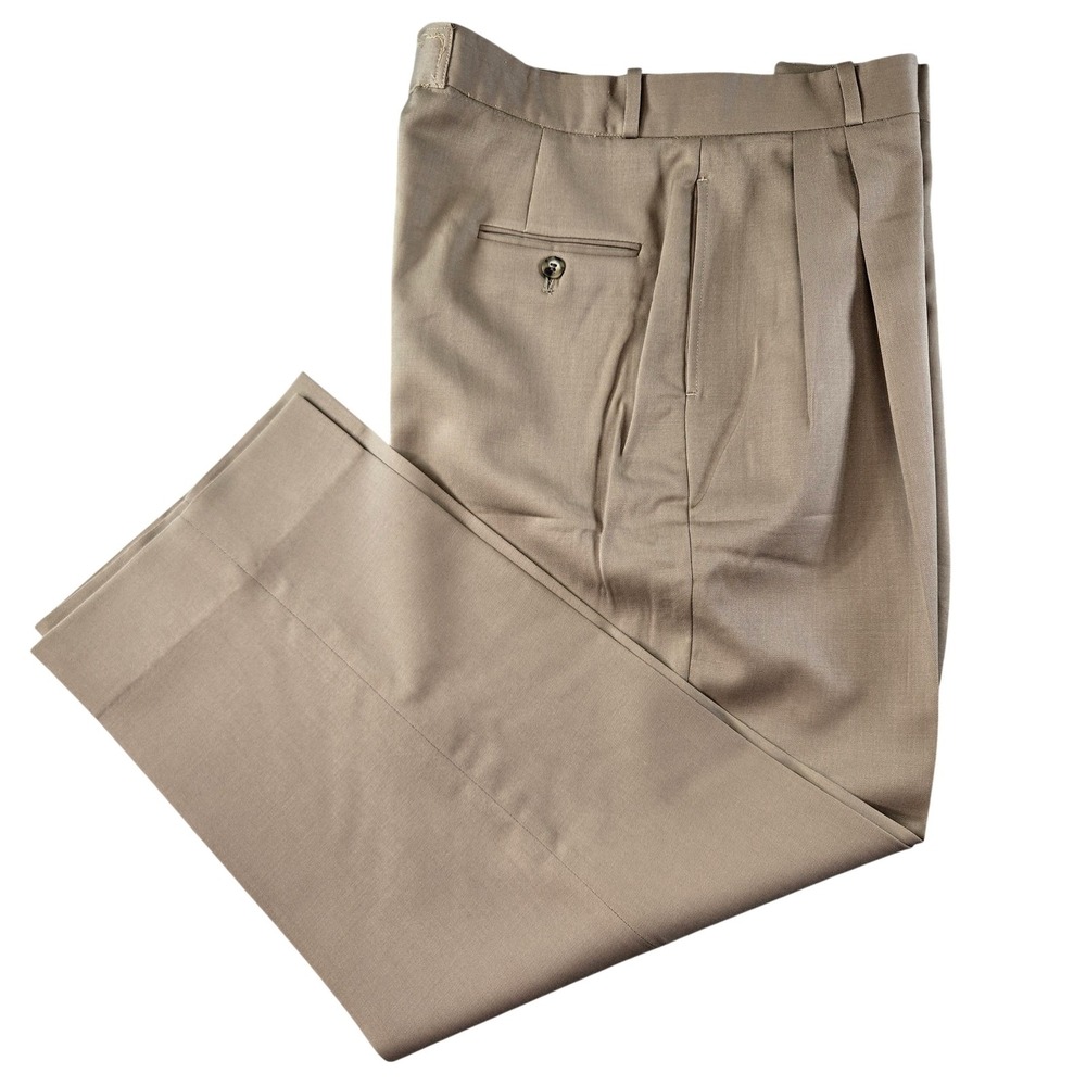 Barry Bricken Pants Mens 33x28 Beige‎ Dress Polyester Blend Pleated Relaxed